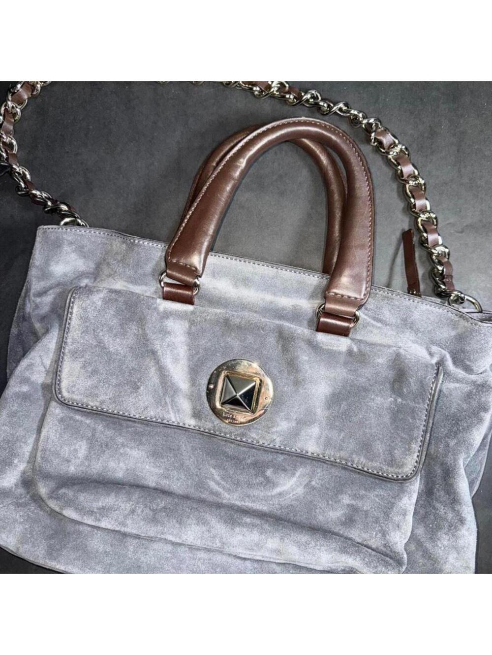 Kate Spade New York Gray Suede‎ Satchel Shoulder Bag w/ Chain Strap
